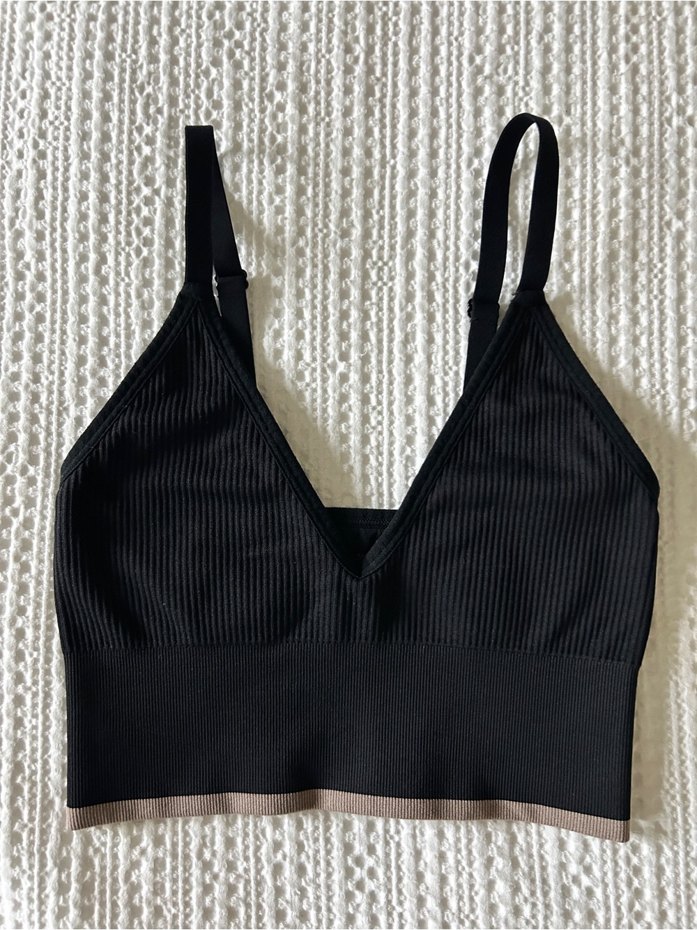 Harper Wilde | NWOT Black Ribbed Longline Bralette with Contrast Hem | XS